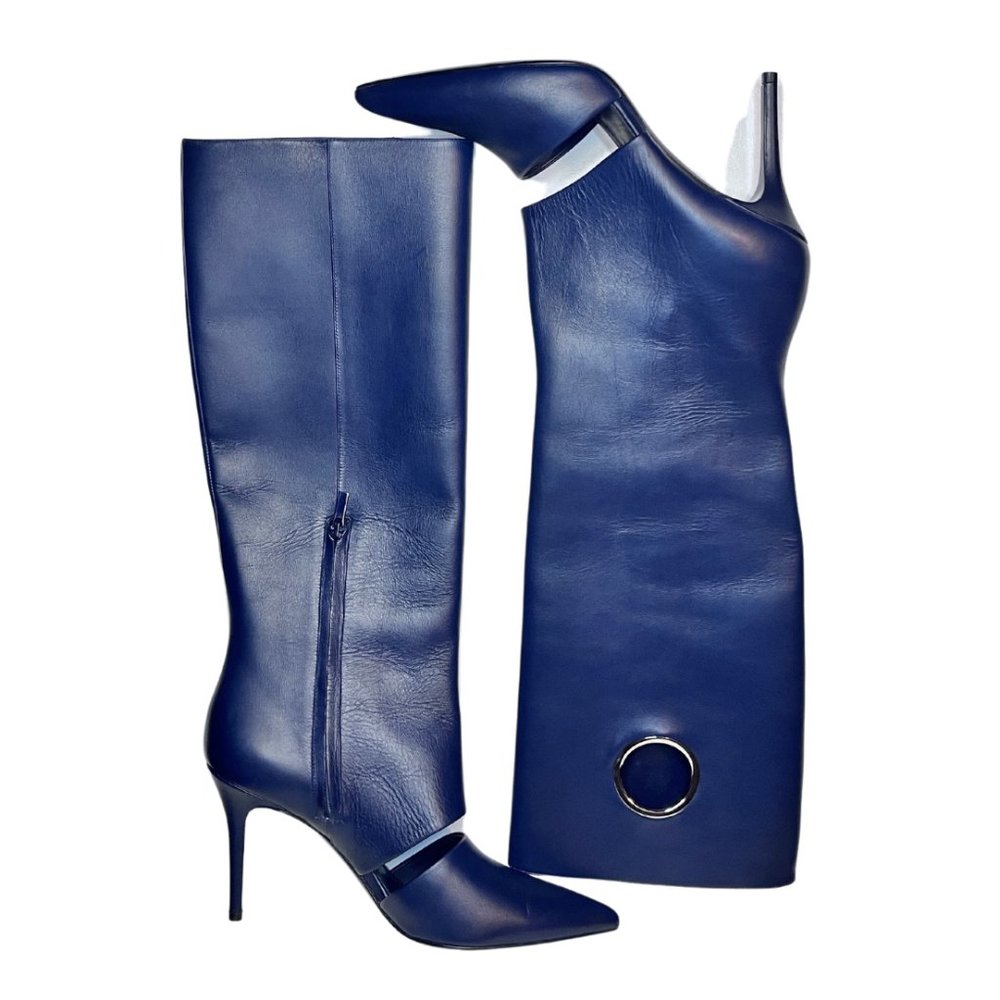 Loved ‘em, soft leatherSalvatore Ferragamo Blue Cutout Leather Eyelet Knee Boots